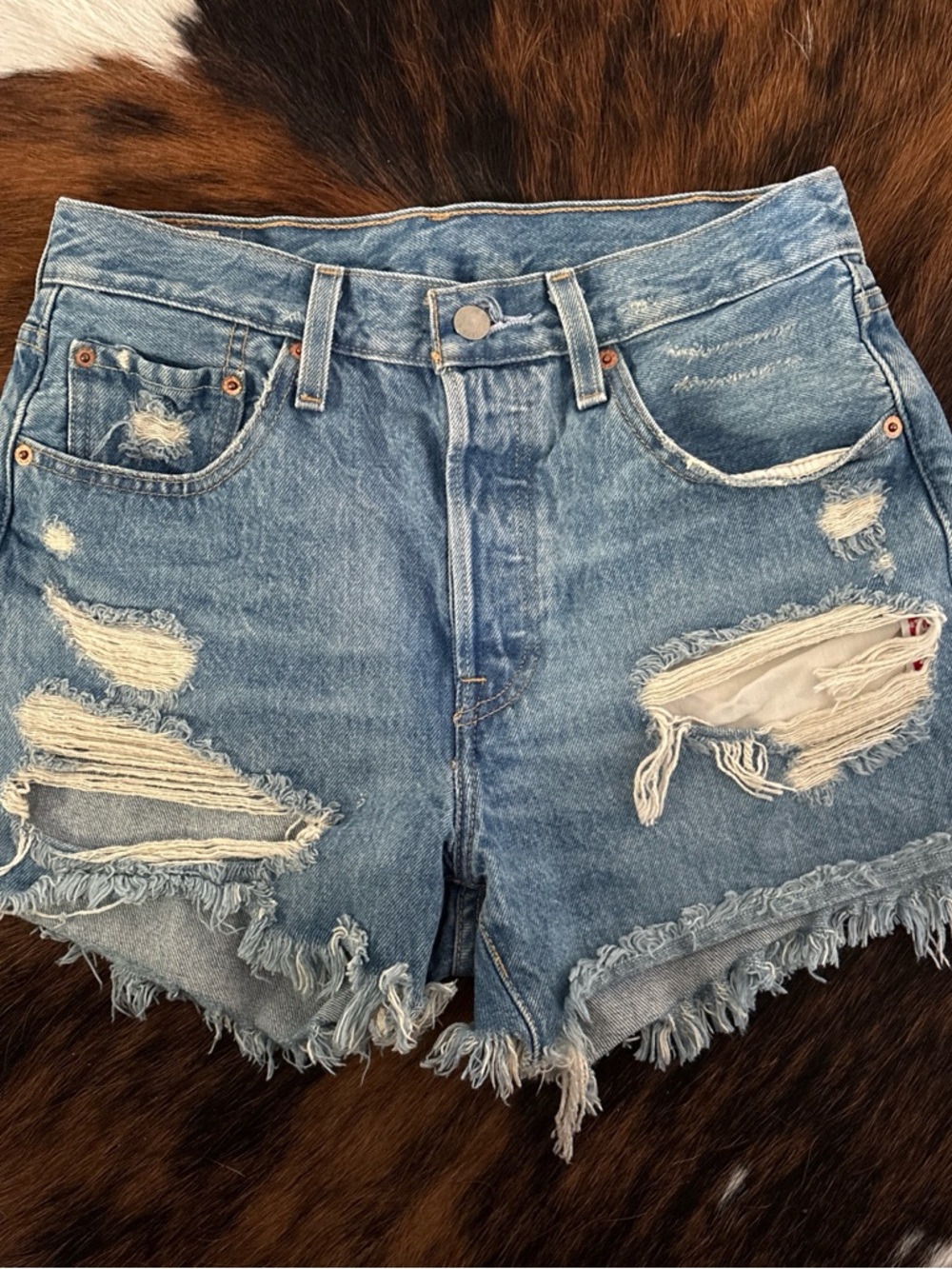 Levi's Light Blue Distressed Denim Cutoff Shorts